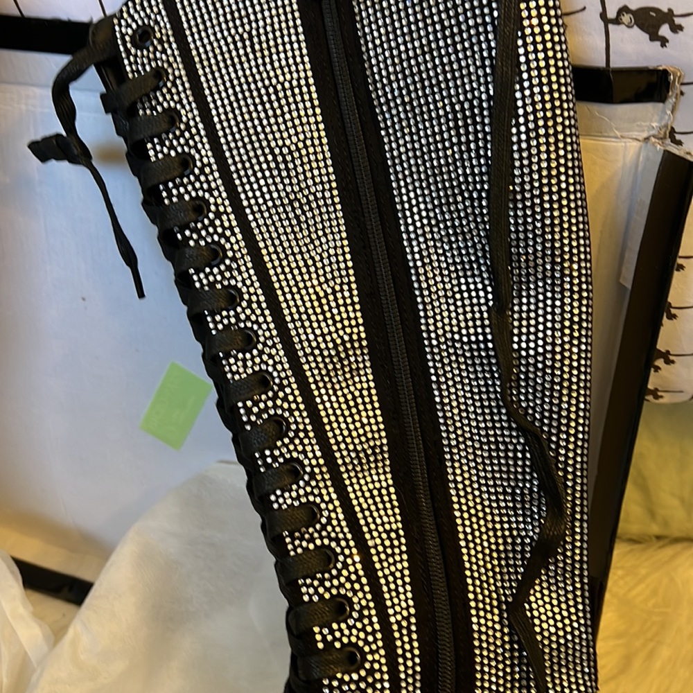 Nasty gal diamanté lace up combat boots - Picture 6 of 16